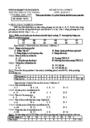 Đề kiểm tra 45 phút môn Đại số Lớp 7 - Năm học 2019-2020 - Trường THCS Lý Tự Trọng